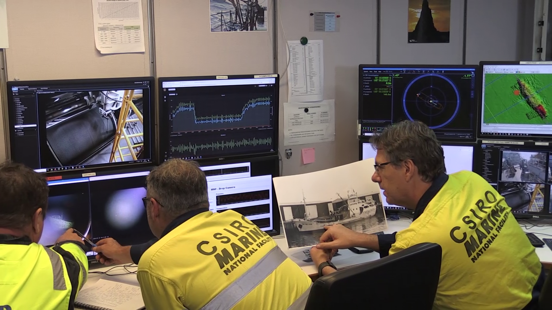 3 CSIRO project team identify letters S T A R on bow drop camera CSIRO