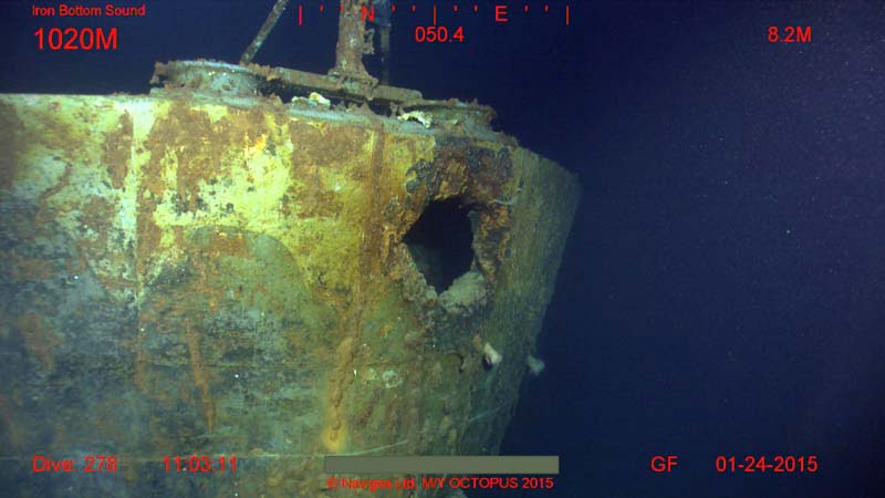 Image 12 Vincennes shell hole in stern 1