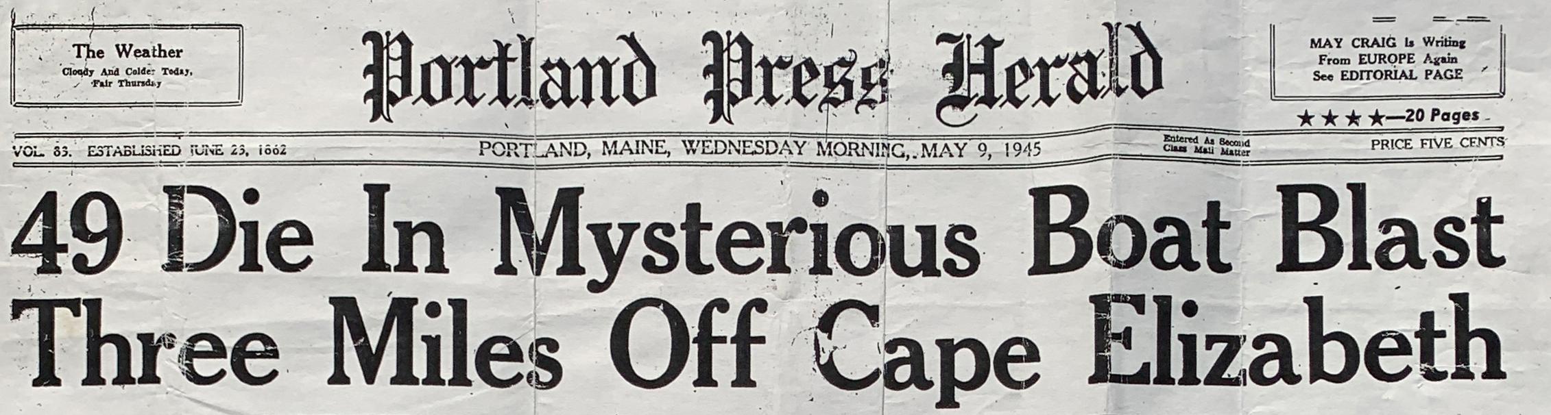 Embed 1 Portland Press Harold May 9 1945 Headline