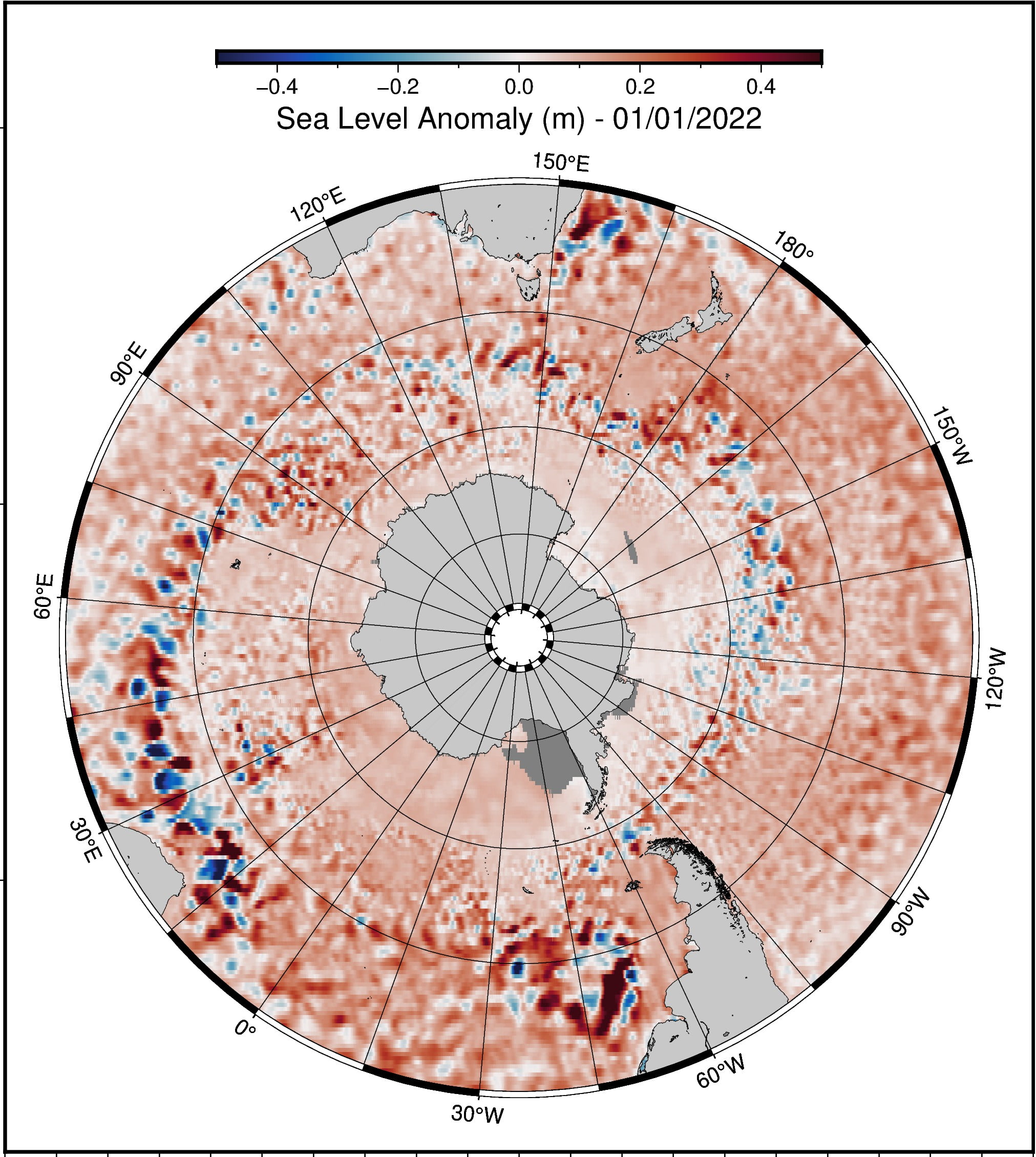 5 Sea level variations over a single day around the Antarctic 1 January 2022