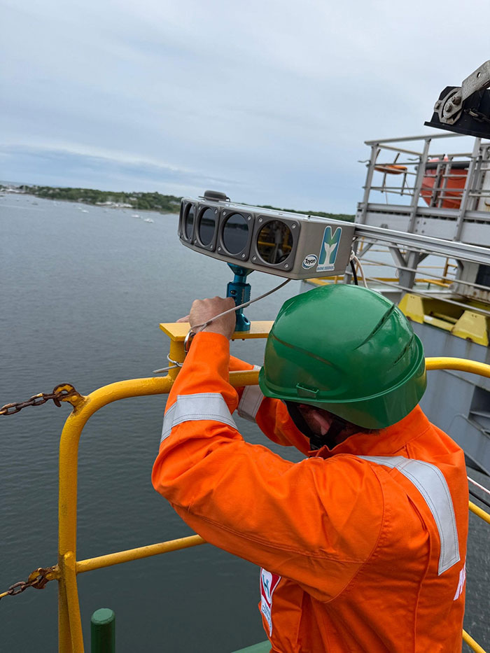 Installation of one of six Marine Observer systems around the vessel for protected species monitoring. 