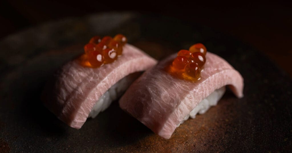 BlueNalu's Toro Nigiri Dressed with Salmon Roe
