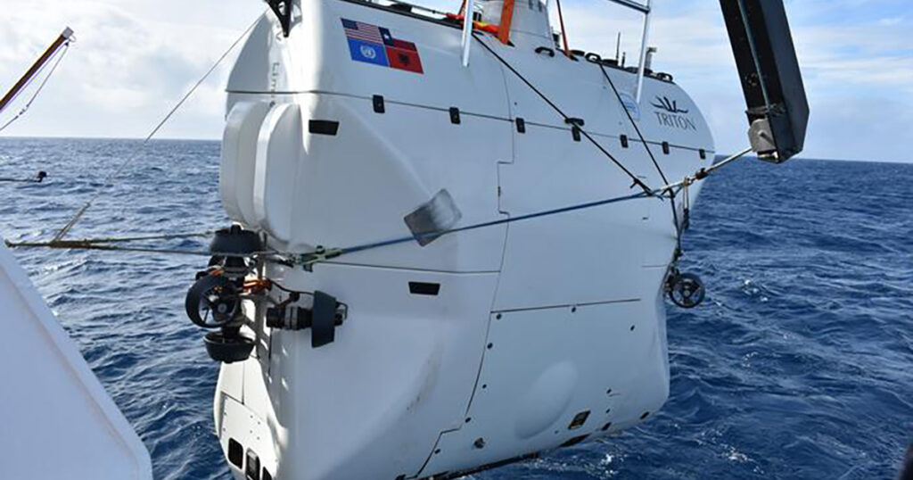 The DSSV Limiting factor before the expedition launch. (Image credit: Minderoo-UWA Deep-Sea Research Centre, Inkfish, and Caladan Oceanic)