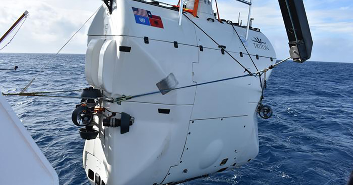 The DSSV Limiting factor before the expedition launch. (Image credit: Minderoo-UWA Deep-Sea Research Centre, Inkfish, and Caladan Oceanic)