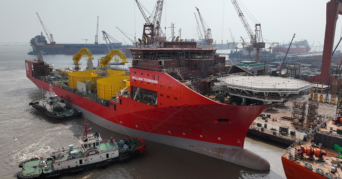 The William Thomson, one of two identical subsea cable‑laying vessels currently under construction. (Image credit: Jan De Nul)
