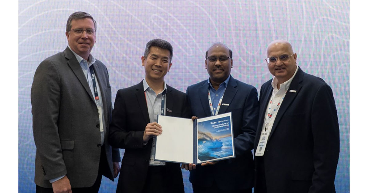 Left to right: At the 2026 Offshore Technology Conference: Matthew Tremblay, ABS Senior Vice President, Global Offshore; Michael Kei, ABS Vice President, Technology; Murthy Pasumarthy, Vice President, (Technology) & Head, Seatrium Technology and Innovation; and Aziz Merchant, Executive Vice President, Seatrium Technology and New Product Development.