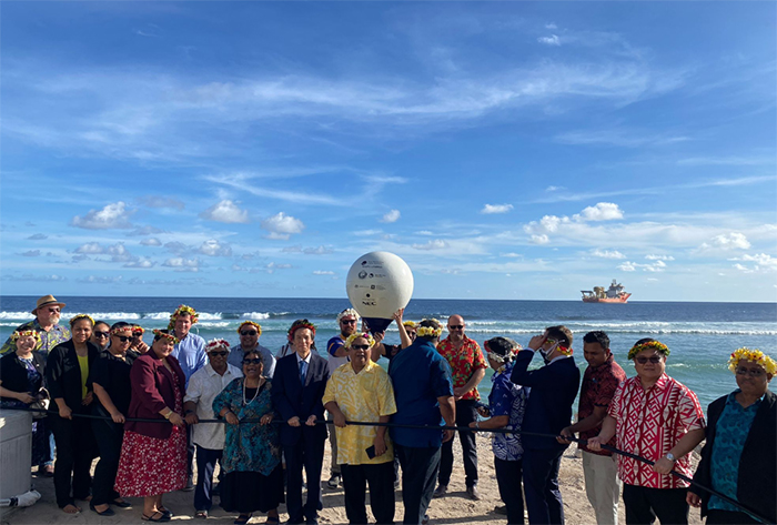 Submarine cable landing ceremony on Nauru Island. 
