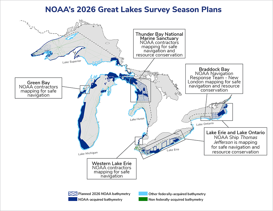 NOAA’s Great Lakes survey season plans for 2026. 