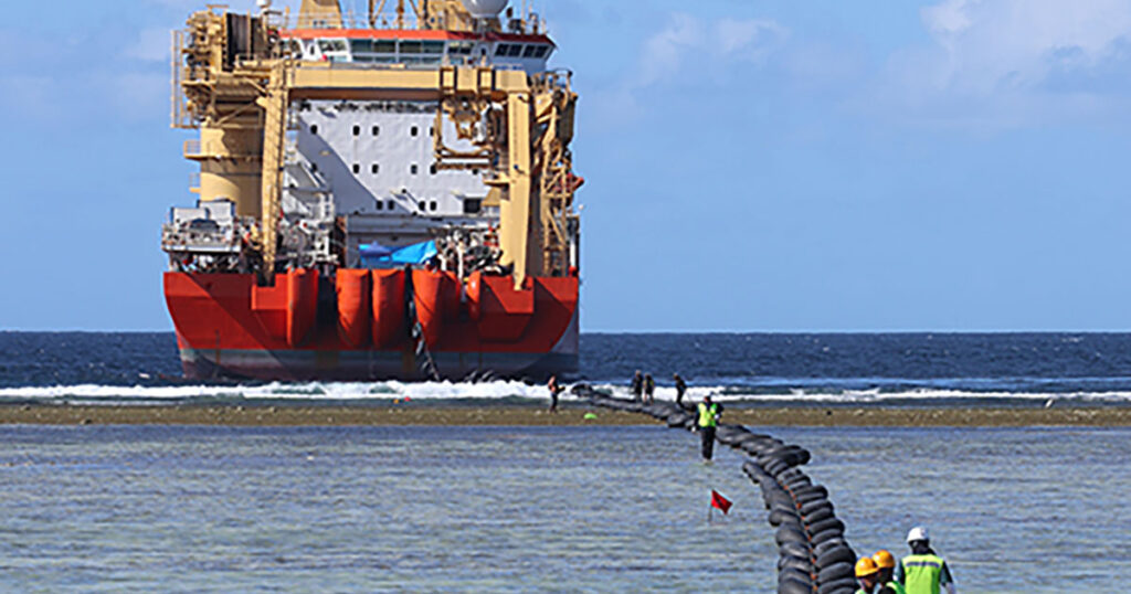 Submarine cable landing on Tarawa Island.