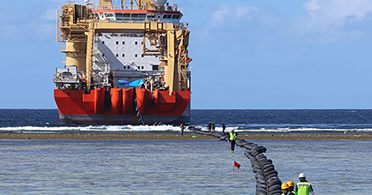 Submarine cable landing on Tarawa Island.