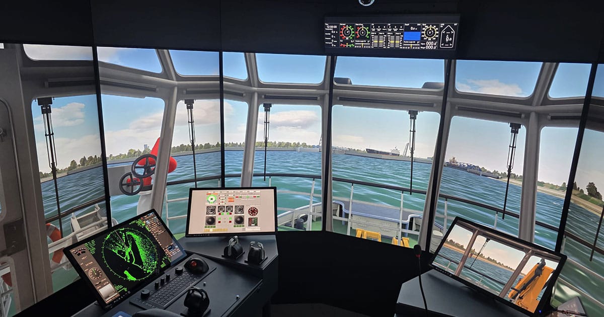The advanced simulator stations within Multraship and Novatug’s new training center include 240-degree and 360-degree simulator environments, VR and mobile training stations, and the instructor control station.