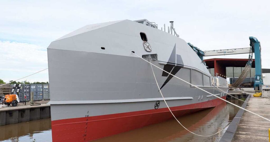 Saronic’s Marauder MUSV at the company’s Franklin, Louisiana shipyard.
