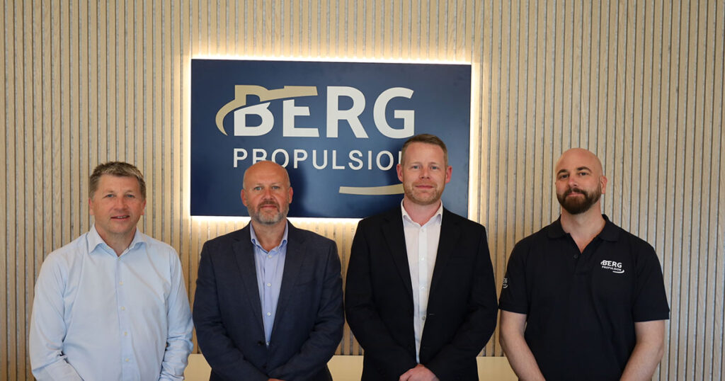 Jörgen Karlsson, GM for Sales & Service, Europe and Americas, Berg Propulsion; Ryan McIntyre, Managing Director, Stone Marine Services; Thomas Panter, Manager, Sales and Business Development, Stone Marine Services; Johan Dyberg, Service Manager Europe & Americas, Berg Propulsion.