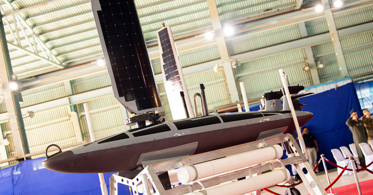 One of four Ocean Aero Triton autonomous underwater and surface vehicles displayed at the Philippine Navy’s Naval Operating Base Subic.