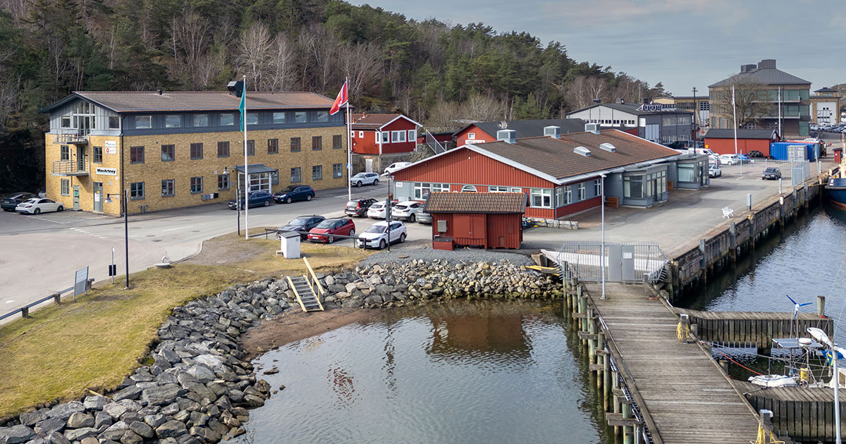 MacArtney Sweden’s new office at Nya Varvet (yellow building), set within a busy marine hub, supports more direct involvement in system decisions.
