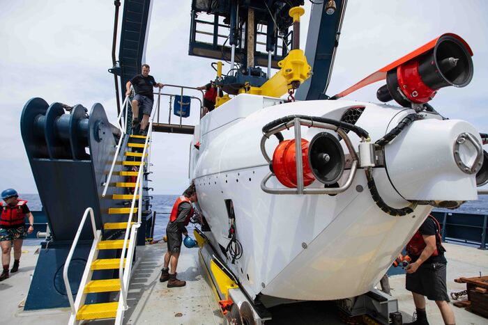 Owned by the US Navy and operated by WHOI, Alvin is one of the world’s most renowned deep-diving research submersibles. (Image credit: Daniel Cojanu, Woods Hole Oceanographic Institution)