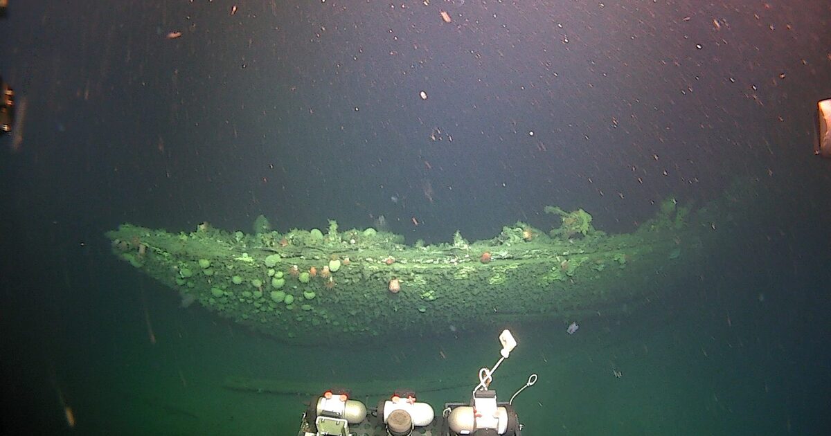 The port bow of Terra Nova shot from video cameras on the human-occupied submersible Alvin. (Image credit: Canadian Geographic and WHOI)