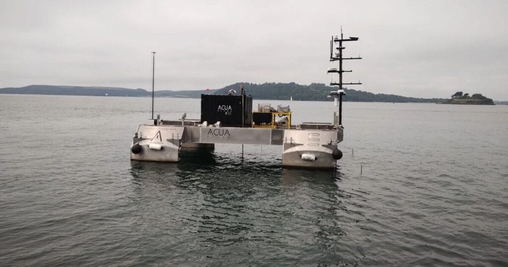 ACUA Ocean's 14-meter USV, Pioneer, equipped with VOYAGER AI software suite.