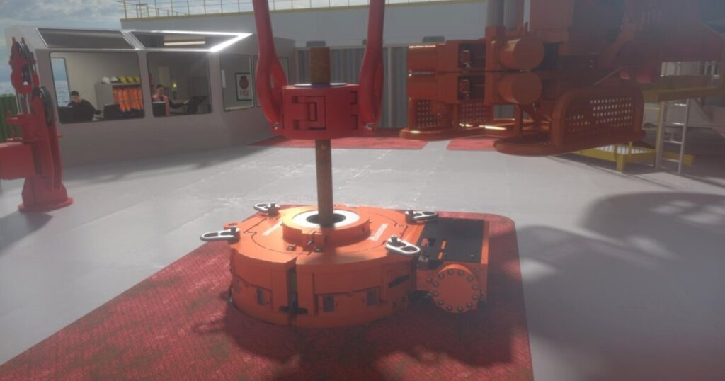 Huisman's AS605X Auto Slip system, contracted by Seadrill, automates drill pipe slip handling to cut red-zone personnel exposure and reduce well construction time by up to 2.5 days on a typical 60-day well. (Credit: Huisman)