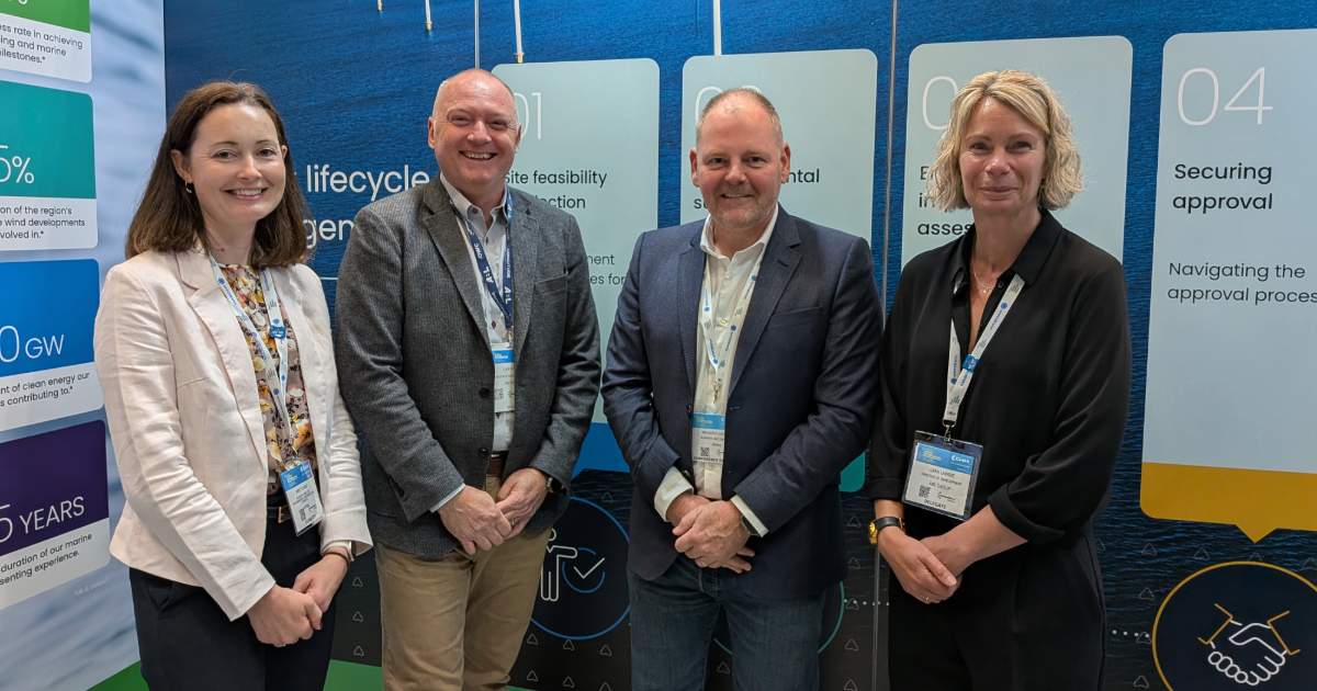 From the left: Nikki Young, Associate Director at GoBe Consultants (part of APEM Group); Cliff Pullen, Director of Asset Management at OWC; Keith Lawton, Business Unit Director at APEM Group; Lara Lawrie, Director of Environment and Consents at OWC.