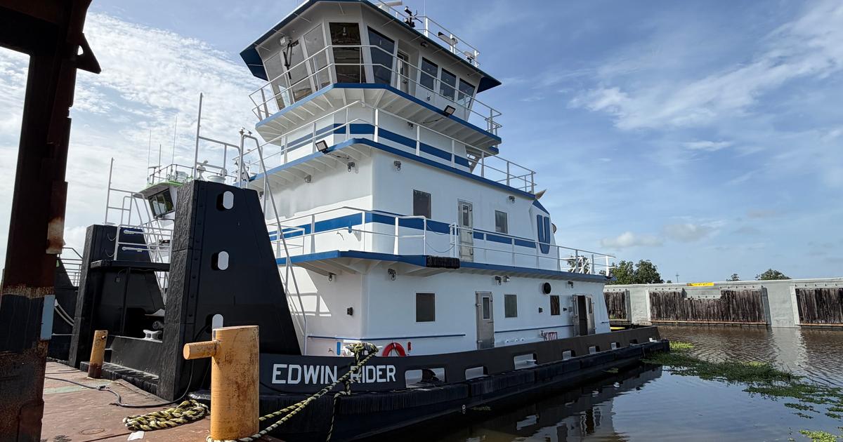The M/V Edwin Rider pushboat docked at a shipyard. (Image credit: Diversified Marine)