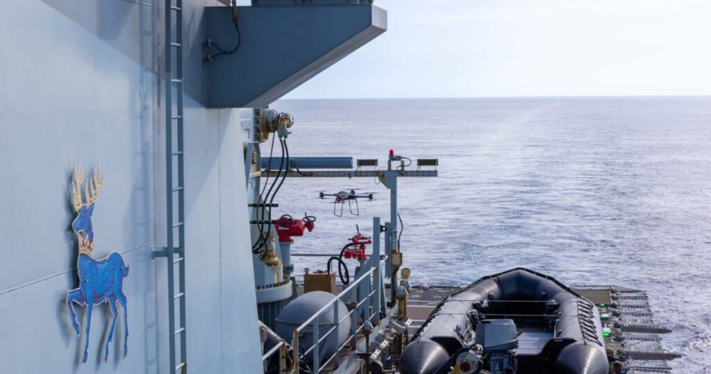 The drone launches from HMS Trent. (Credit: Royal Navy)