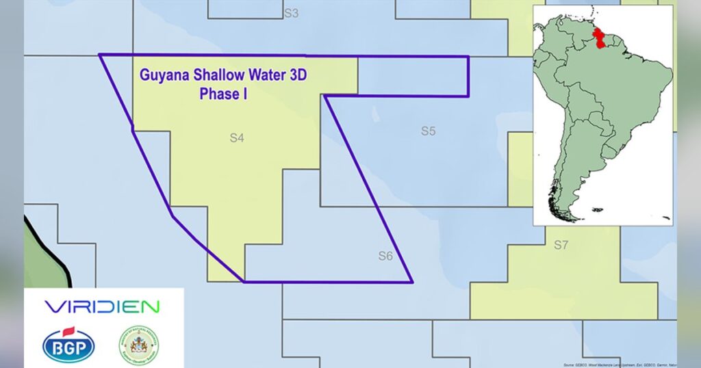 Map showing the location of Guyana Shallow Water 3D Phase I. (Image credit: Viridien Earth Data)