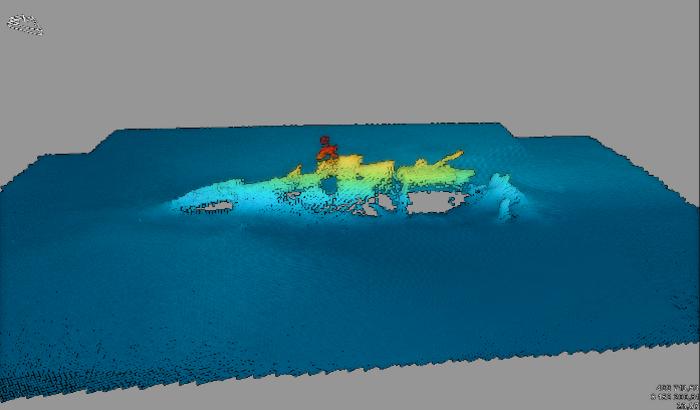3D model of the wreck of the submarine UC-30, based on seabed scans acquired with a multibeam echosounder. (Image credit: Kathrine Juul Andresen)