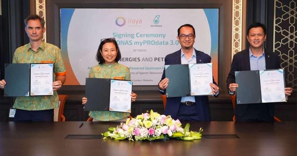 Present at the signing ceremony were (from left to right) Chief Technology Officer of Iraya Energies, Francois Baillard; Chief Executive Officer of Iraya Energies, Nina Marie Hernandez; MPM’s Head of Technology & Digital, Ts. Shahril Ridzauddin Mokhtar; and MPM’s Head of Technology & Digital Programme, Arief Budiman Hermani. (Credit: PETRONAS)