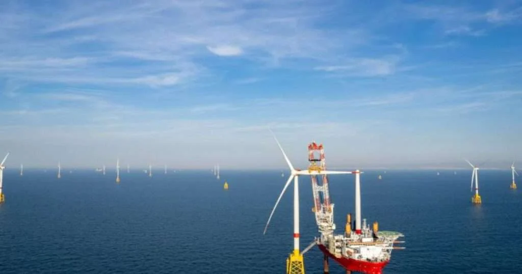 Vole au vent installing turbines at Dieppe-Le Tréport offshore wind farm. (Image credit: Jan De Nul)