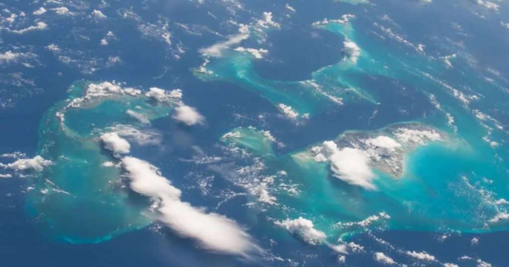 The deep ocean water surrounding The Bahamas, photographed from the International Space Station in 2017. (Image credit: Randy Bresnik, NASA)