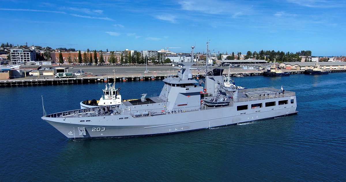 NUSHIP Arafura arrives at Fremantle Passenger Terminal, Western Australia. (Image credit: The Royal Australian Navy)