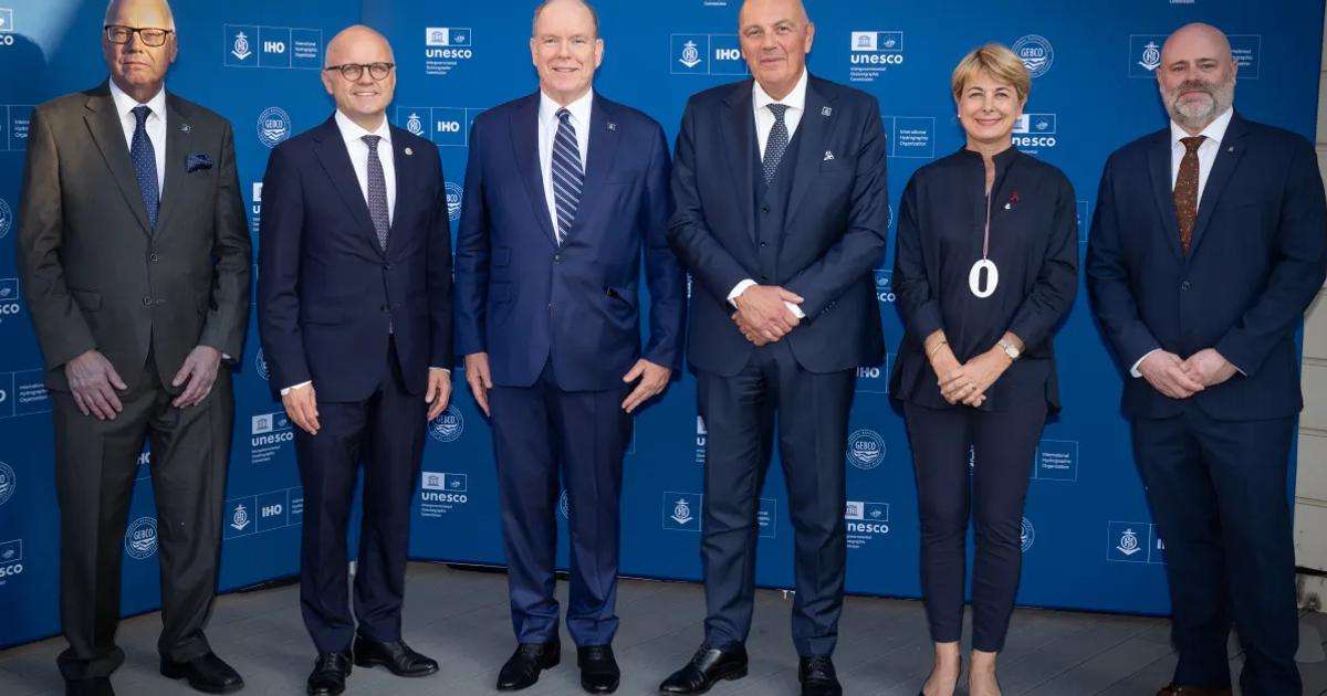 HSH Prince Albert II, Mrs. Berro-Amadeï, Monaco Government Counselor & Minister, and M. Vidar Helgesen, Executive Secretary of the IOC of UNESCO inaugurated the Secretariat alongside IHO Secretary-General Rear Admiral Sinapi and Directors Dr. Nyberg and Mr. Greenland. October 15, 2026. (Image credit: Frédéric Nebinger - Palais Princier de Monaco)