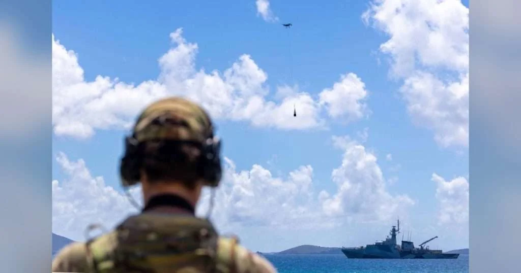 HMS Trent drone trials in the Caribbean. (Credit: Royal Navy)