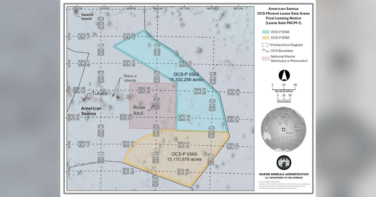MMA is offering two lease areas for bid in Lease Sale PACM-1 as identified in the map. (Image credit: Marine Minerals Administration)