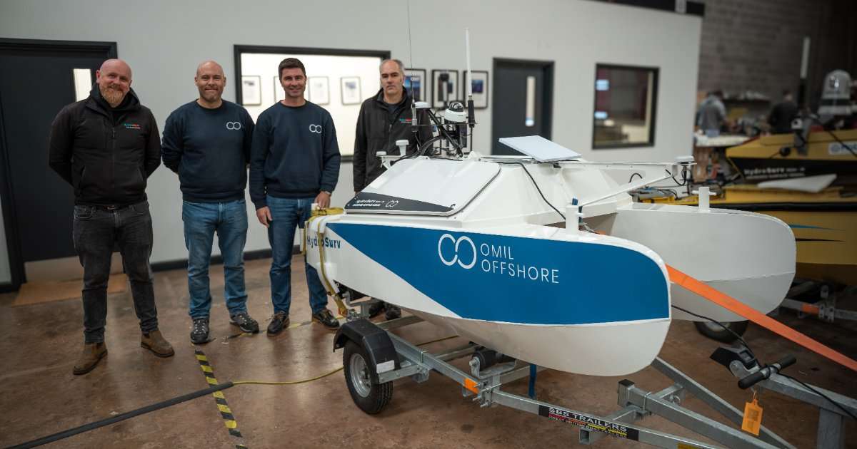 From left to right: David Hull, Founder and CEO, HydroSurv; Alejandro Cortegoso, Technical Support Manager, OMIL Offshore; Gonzalo Gonzalez, COO & Founder, OMIL Offshore; and Robert Everitt, Production Operations Lead, HydroSurv. (Image credit: HydroSurv)