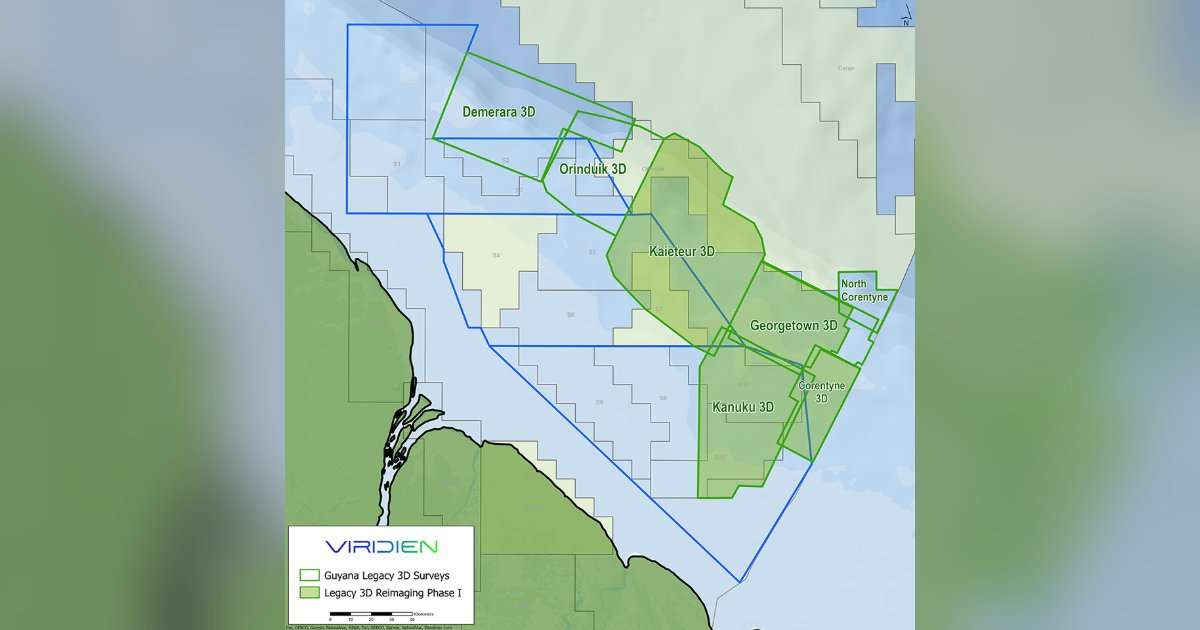 Map showing the location of Guyana Legacy 3D Reimaging project. (Image credit: Viridien Earth Data)