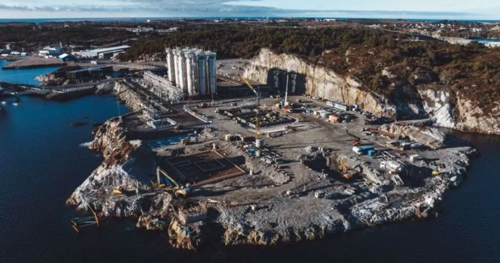 Aerial view of the Northern Lights CO2 receiving terminal in Øygarden, Norway. (Image credit: Worley)